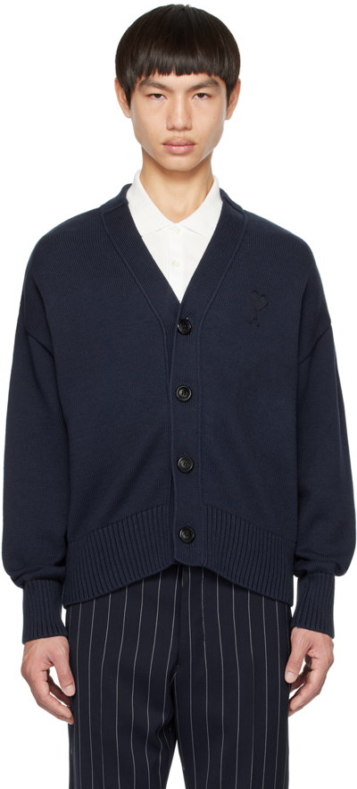 Ami Alexandre Mattiussi Navy Ami De Cœur Cardigan In Nautic Blue/nautic B