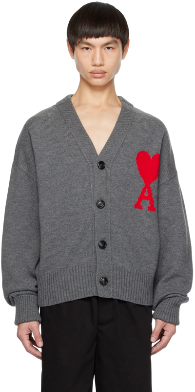 AMI ALEXANDRE MATTIUSSI GRAY AMI DE CŒUR CARDIGAN