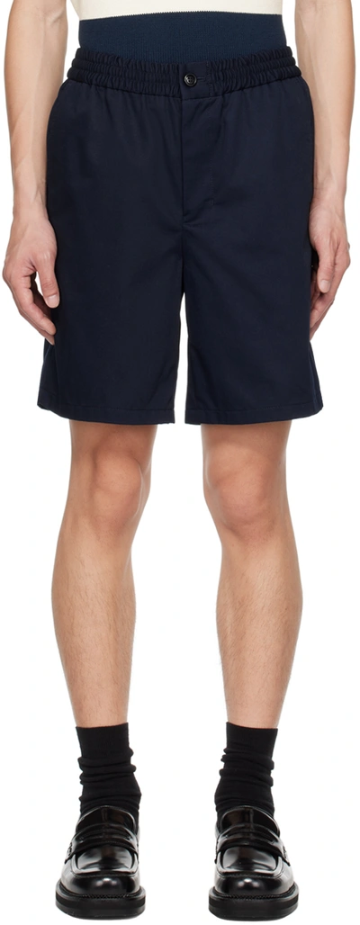 Ami Alexandre Mattiussi Navy Elasticized Shorts In Nautic Blue/491