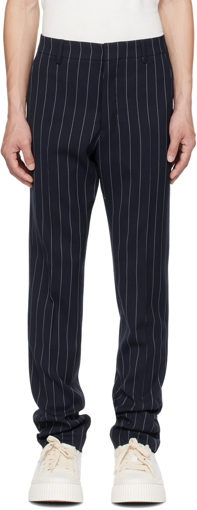 Ami Alexandre Mattiussi Navy Cigarette Fit Trousers In Nautic Blue/natural