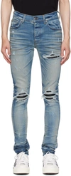 Amiri 15cm Tapered Mx1 Cotton Denim Jeans In Honeycomb Indigo