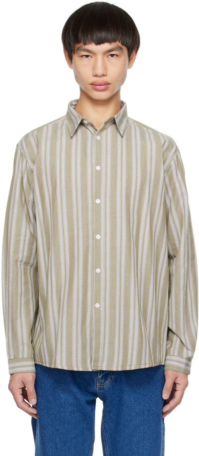 Gimaguas Milo Stripe Print Cotton Shirt In Khaki