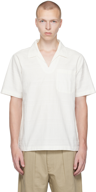Universal Works Road Convertible-collar Stretch-cotton Seersucker Shirt In White