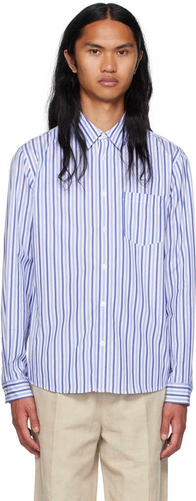 A.p.c. Clement Striped Cotton-poplin Shirt In Blue