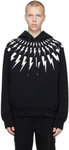 NEIL BARRETT BLACK FAIR ISLE THUNDERBOLT HOODIE