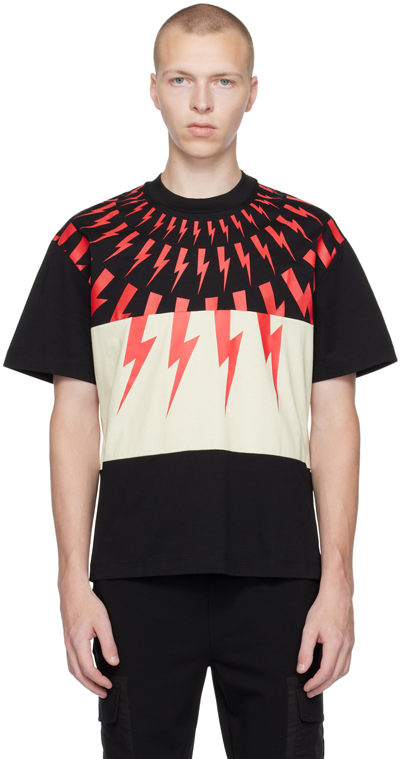 Neil Barrett Mixed Fair Isle Thunderbolt Cotton T-shirt In Nero