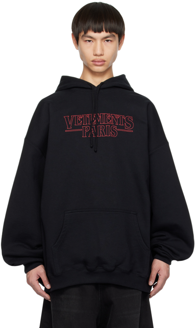 Vetements Logo Printed Oversized Hoodie In Black
