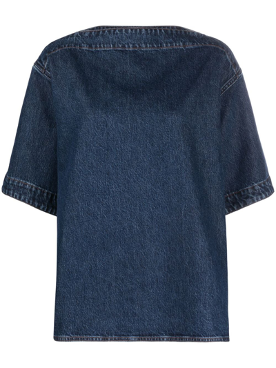 Totême Dart-neck Denim Top In Dark Blue