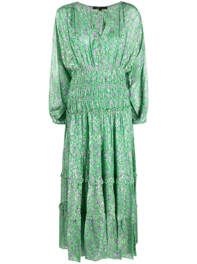 Maje Rimante Ruffle Trim Dress In Green | ModeSens