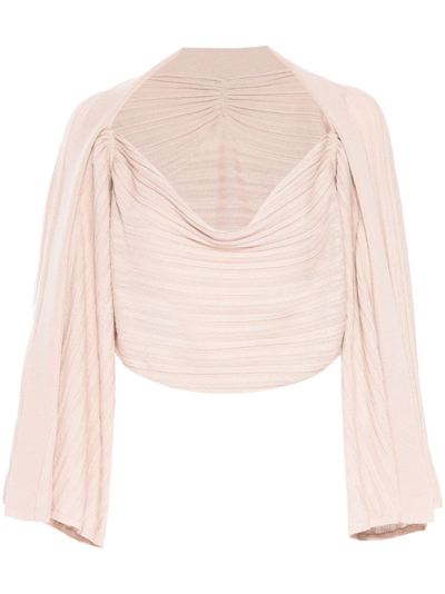 Rta Draped-sleeves Cowl-neck Top In Neutrals