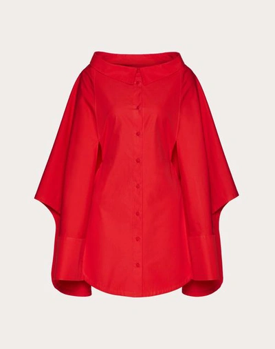 Valentino Compact Poplin Mini Shirtdress With Cape Back In Red