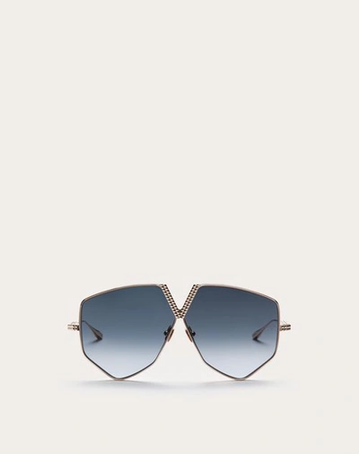 Valentino Garavani Valentino V - Hexagon Oversized Titanium Aviator Frame Unisex Platinum/gradient Grey 64