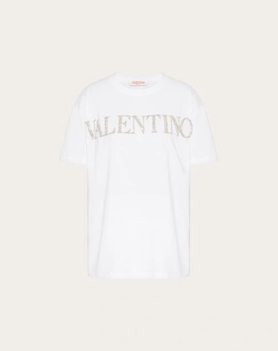 Valentino Crystal-logo Cotton T-shirt In White