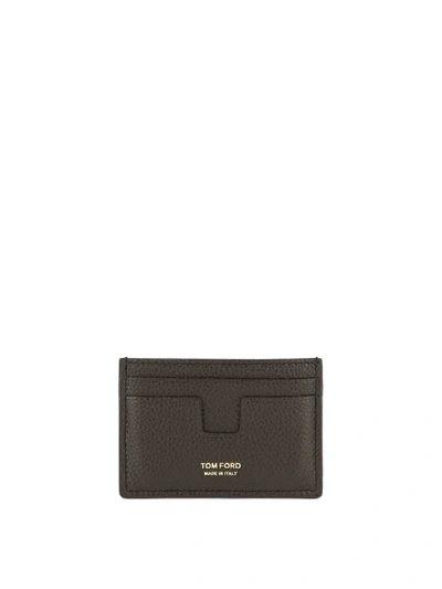 Tom Ford Men's T Line Two-tone Leather Card Holder In Chocolate/almond