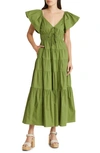 Moon River Tiered Maxi Dress In Olive