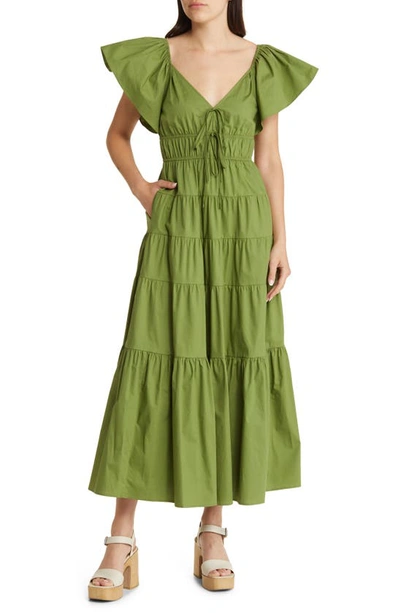 Moon River Tiered Maxi Dress In Olive
