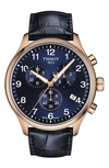 TISSOT CHRONO XL COLLECTION CHRONOGRAPH LEATHER STRAP WATCH, 45MM