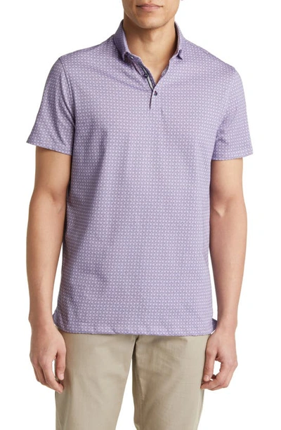 Stone Rose Geo Print Performance Polo In Lavender