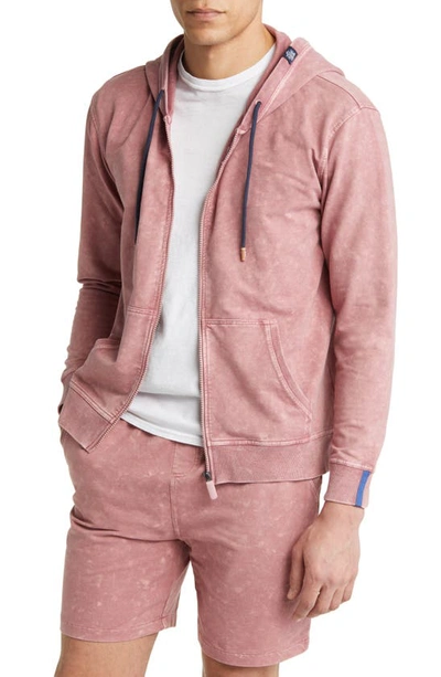 Stone Rose Acid Wash Zip Front Fleece Hoodie In Dusty Rose