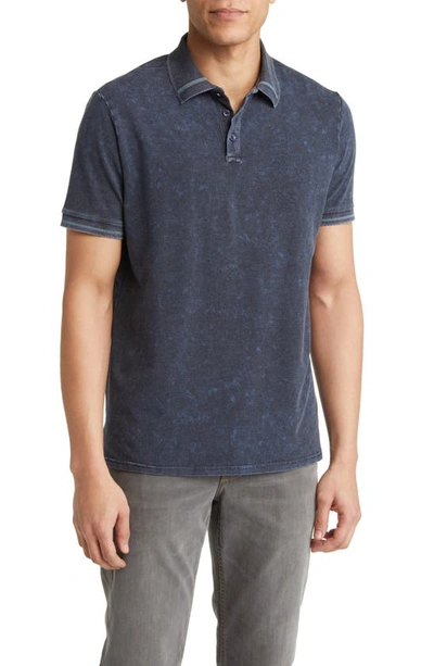 Stone Rose Tipped Acid Wash Performance Jersey Polo In Navy