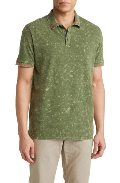 Stone Rose Tipped Acid Wash Performance Jersey Polo In Olive