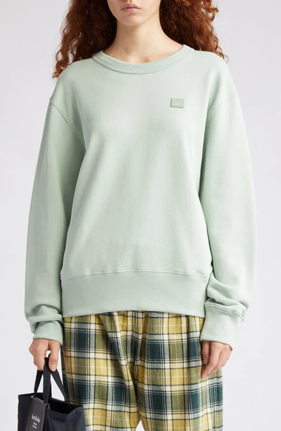 Acne Studios Fairah Face Patch Oversize Cotton Sweatshirt In Soft_green