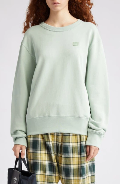 Acne Studios Fairah Face Patch Oversize Cotton Sweatshirt In Soft Green