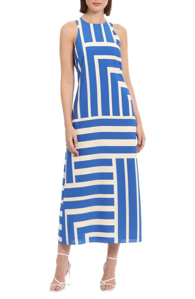 Donna Morgan For Maggy Print Maxi Dress In Cream/ Royal Blue