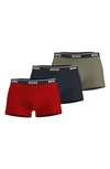 Hugo Boss Assorted 3-pack Trunks In Solid Black/red/green