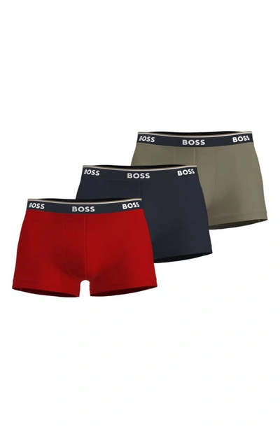 Hugo Boss Assorted 3-pack Trunks In Open Miscellaneous (red,navy,green)