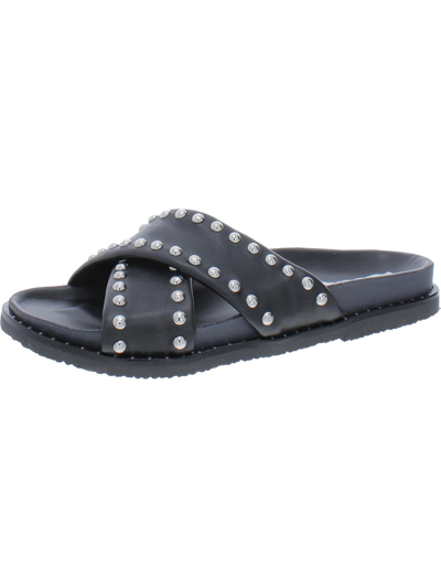 Steve Madden Zahara Womens Faux Leather Studded Slide Sandals In Black