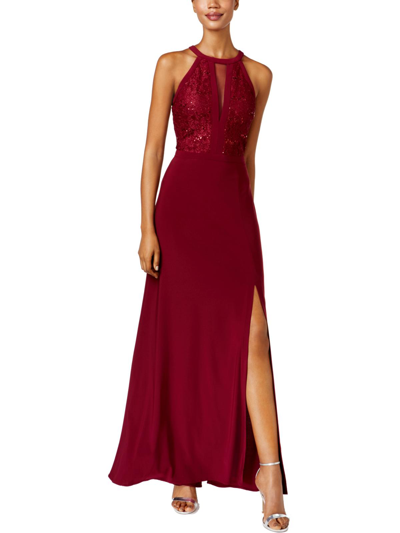 Nightway Womens Floral Lace Sparkle Halter Dress In Red