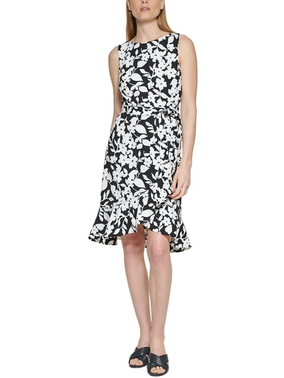Calvin Klein Womens Floral Print Knee-length Wear To Work Dress In Multi