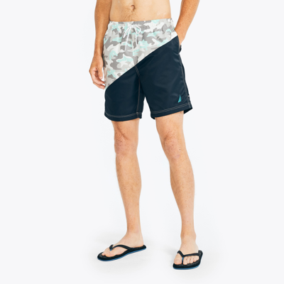 Nautica Mens Sustainably Crafted 8" Diagonal Stripe Quick-dry Swim In White
