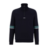 Hugo Boss Cotton-blend Zip-neck Sweatshirt With Multi-colored Logos In Dark Blue