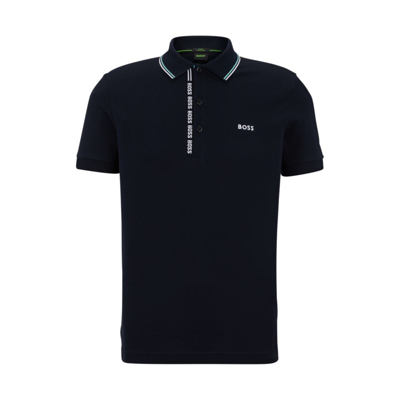Hugo Boss Cotton-piqu Slim-fit Polo Shirt With Logo Details In Blue