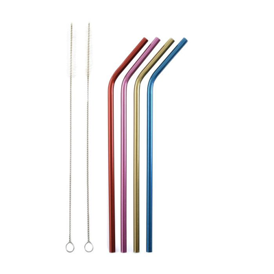 Norpro Stainless Steel Metallic Drinking Straws With Cleaning Brushes, Assorted Colors In Multi