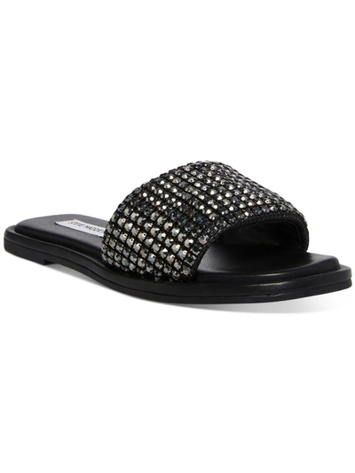 Steve Madden Clyde-r Womens Rhinestones Flat Slide Sandals In Black