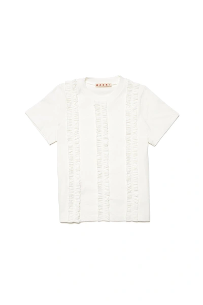 Marni Kids' Ruffled-trims Cotton T-shirt In White