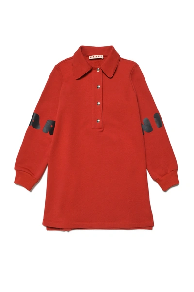 Marni Kids' Logo-patch Polo Dress In Red