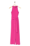 Marina Halter Belted Scuba Jumpsuit In Fuchsia
