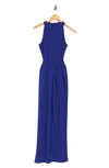 Marina Halter Belted Scuba Jumpsuit In Roy