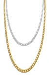 ADORNIA SET OF 2 WATER RESISTANT CURB CHAIN NECKLACES