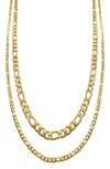 Adornia Set Of 2 Water Resistant Stainless Steel Figaro Chain Necklaces In Gold