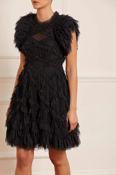 Needle & Thread Genevieve Ruffle Mini Dress In Black