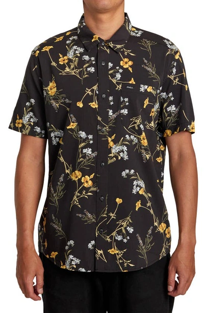 Rvca Further Floral Short Sleeve Button-up Shirt In Midnight