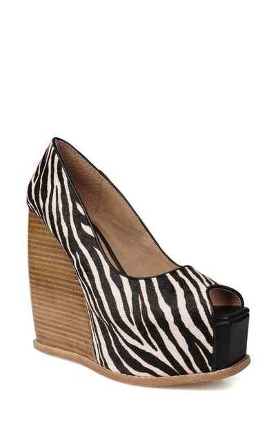 Zigi Milluh Peep Toe Platform Wedge Sandal In Zebra Print Calf Hair