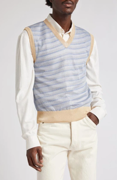 Our Legacy Static Stripes Knitted Waistcoat Blue In Grey
