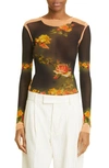 Jean Paul Gaultier T-shirt Fleur Petit Grand Woman Black Beige In Polyamide In Beige/ Black
