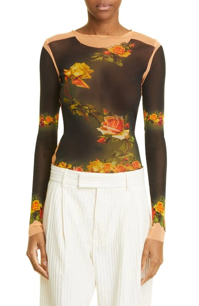 Jean Paul Gaultier T-shirt Fleur Petit Grand Woman Black Beige In Polyamide